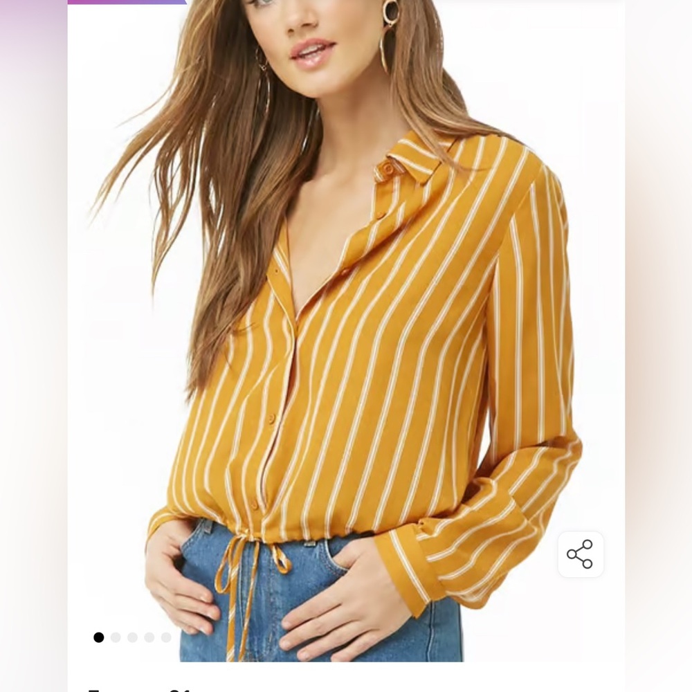 Striped Mustard Button-Up Blouse